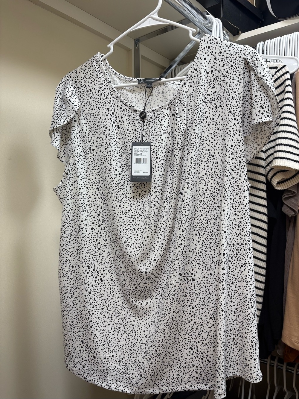 NWT Adrianna Papell White and Black Speckled Short Sleeve Top